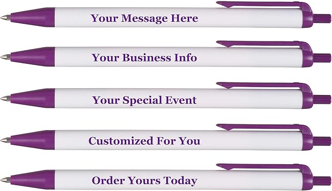 RevMark Personalized Ballpoint Pen, Custom Printed Name, Business or Event Information, Timeless Advertising, USA Made Pens, Promotional Marketing, Smooth Black Ink, Bulk Pack (Purple,100 Ct)