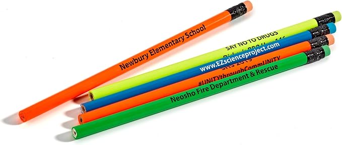 Pencil Guy Promotional Personalized Imprinted Neon Green Round Pencils- 500 per box. 6 colors to choose from!