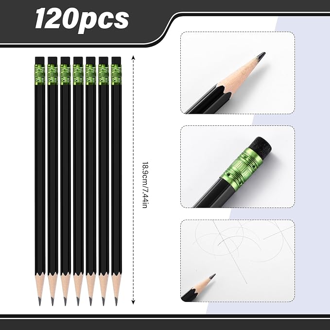 TecUnite 120 Pcs #2 HB Pencils with Eraser,Black
