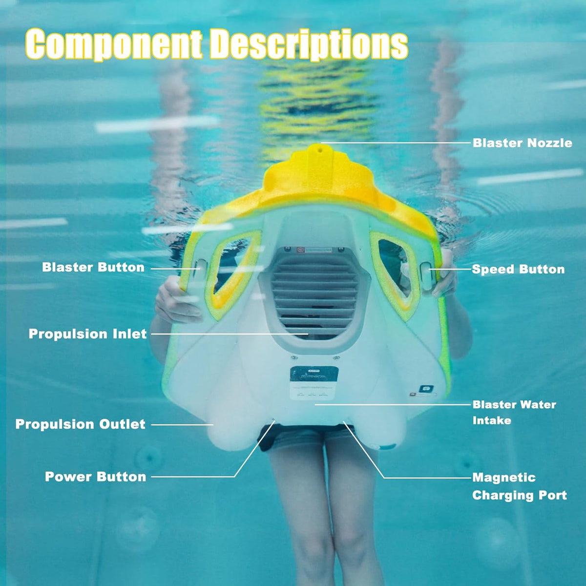 Electric Swimming Kickboard for Kids,Motorized Swim Board with Water Gun, Motorized Swim Training for Children Adults, 60N Thrust, 198 lbs Buoyancy, 25V Rechargeable Battery