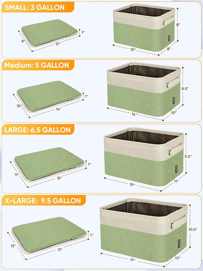 BALEINE 2 Pack Fabric Closet Storage Bins for Shelves, Linen Closet Organizers and Storage, Decorative Baskets for Organizing, Shelf, Clothes, Home, Office (Green, 12"x8"x8")