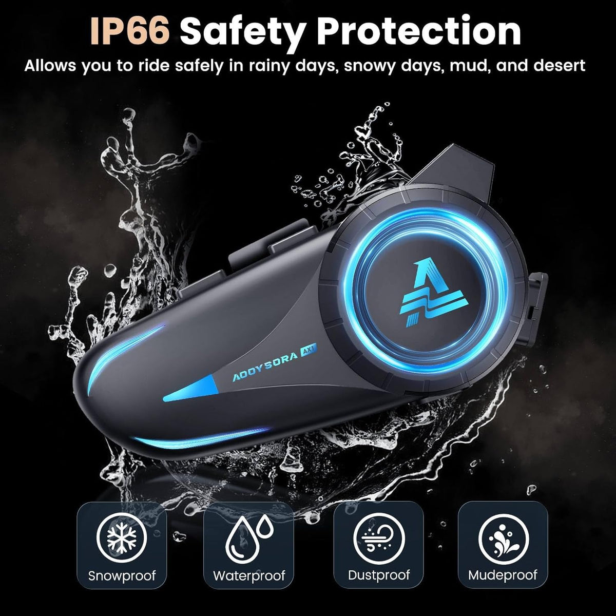 1200mAh Motorcycle Helmet Bluetooth Headset with Voice Assistant,Helmets Headset with IP66/V5.3/HI-FI Stero/Noise Reduction for Motorcycle Helmets,Single Ski/ATV/Bike