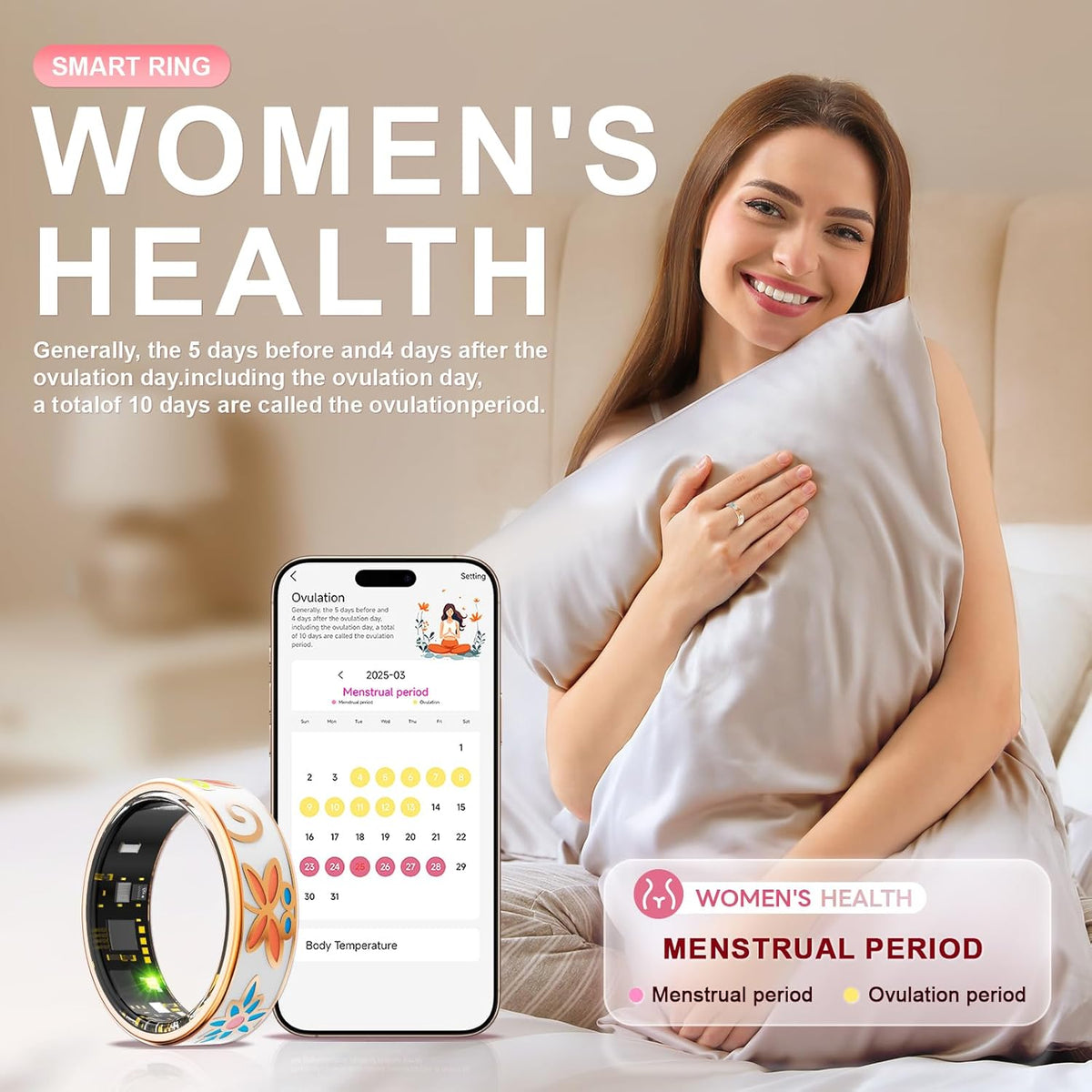 Smart Ring Health Tracker, for men and women, equipped with heart rate monitor, sleep tracker, 8 exercise modes, step counter, 5-7 days battery life, no subscription fee, IP68 waterproof R18 (7)