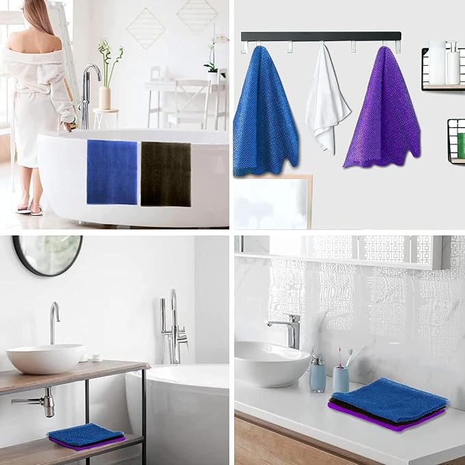 UJFQBH 3 Pieces African Bath Sponge African Net Long Net Bath Sponge Exfoliating Shower Body Scrubber Back Scrubber Skin Smoother,Great for Daily Use (Brown, Blue, Purple)
