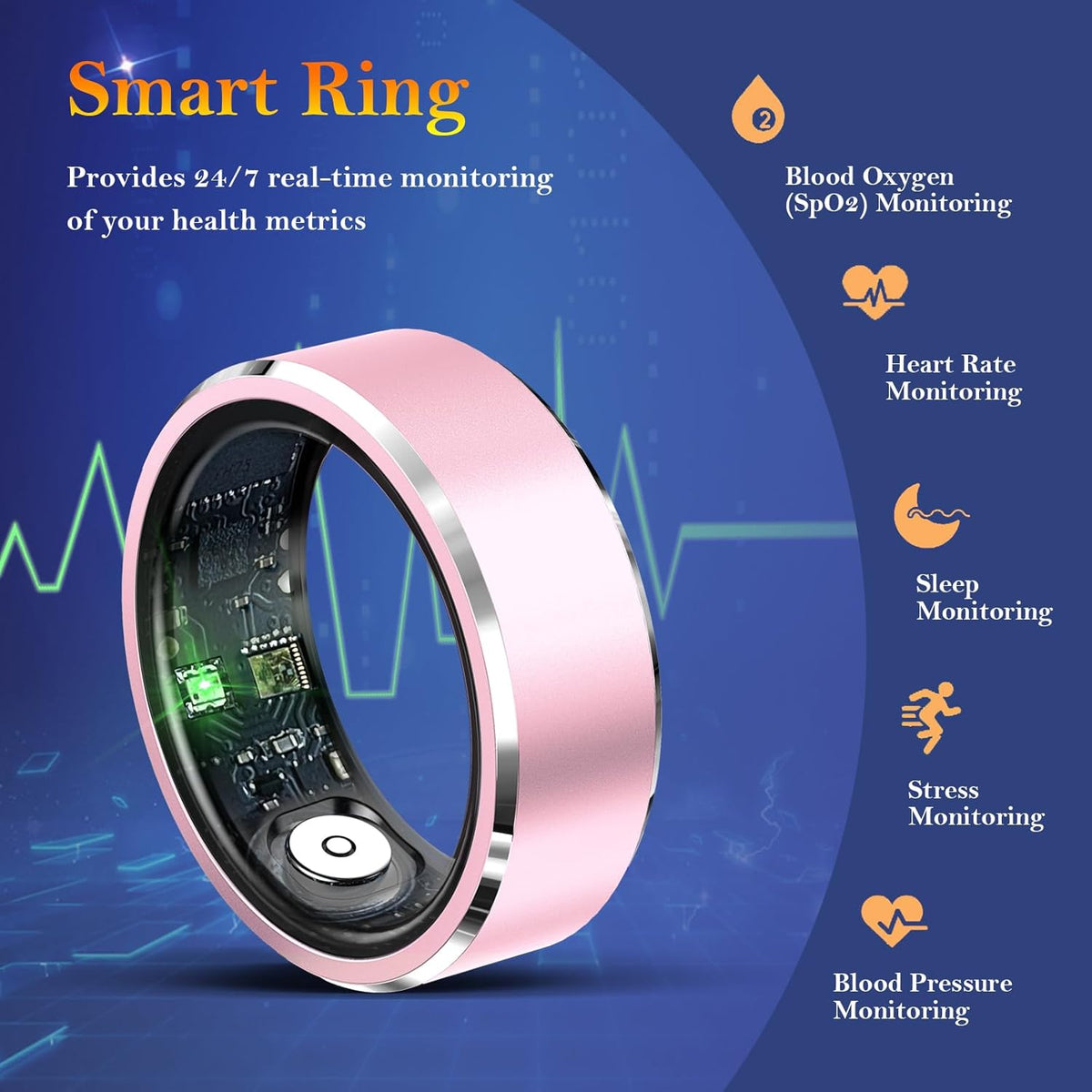Smart Ring for Women Men-Wearable Fitness Tracker with Sleep Tracking Heart Rate Healthy Monitor Ring Activity Monitoring Steps Calories