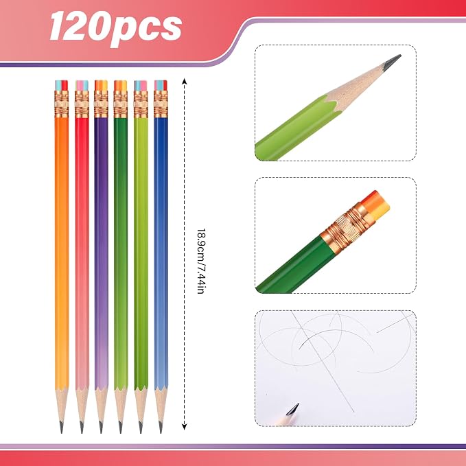 TecUnite 120 Pcs #2 HB Pencils with Eraser,Gradient Color