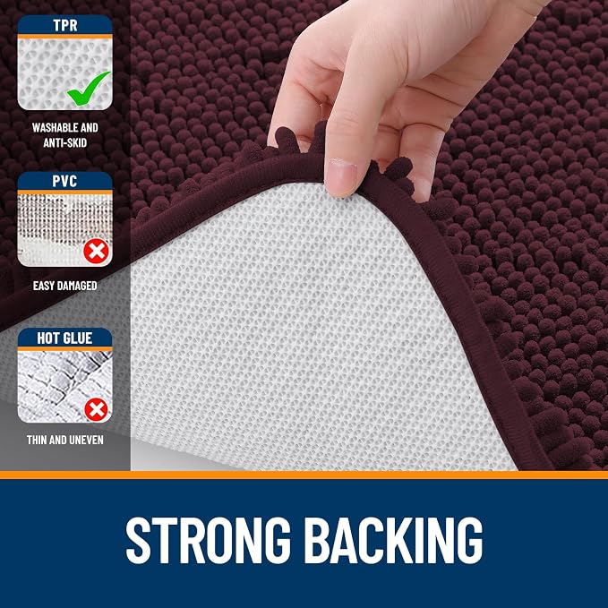 OLANLY Bathroom Runner Rugs 70x24, Soft Absorbent Chenille Bath Rugs, Rubber Backing Quick Dry, Machine Washable Long Bath Mats for Bathroom Floor, Tub and Shower, Home Decor Accessories, Black Cherry