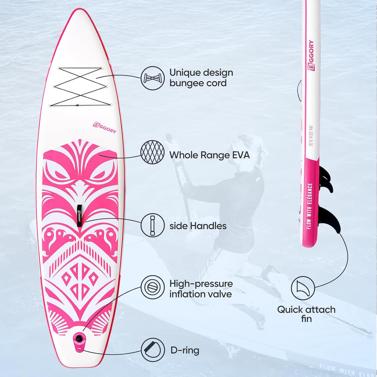 Inflatable Paddle Board,Stand Up Paddle Board Set, Extra Wide SUP Board with Removable Fin, Floating Paddle, Hand Pump, Waterproof Phone Pouch,Traveling Board