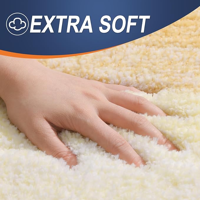 OLANLY Luxury Toilet Rugs U-Shaped 24x20, Extra Soft and Absorbent Microfiber Bathroom Rugs, Non-Slip Plush Shaggy Bath Mat, Machine Wash Dry, Contour Bathroom Mats for Toilet Base, Light Yellow