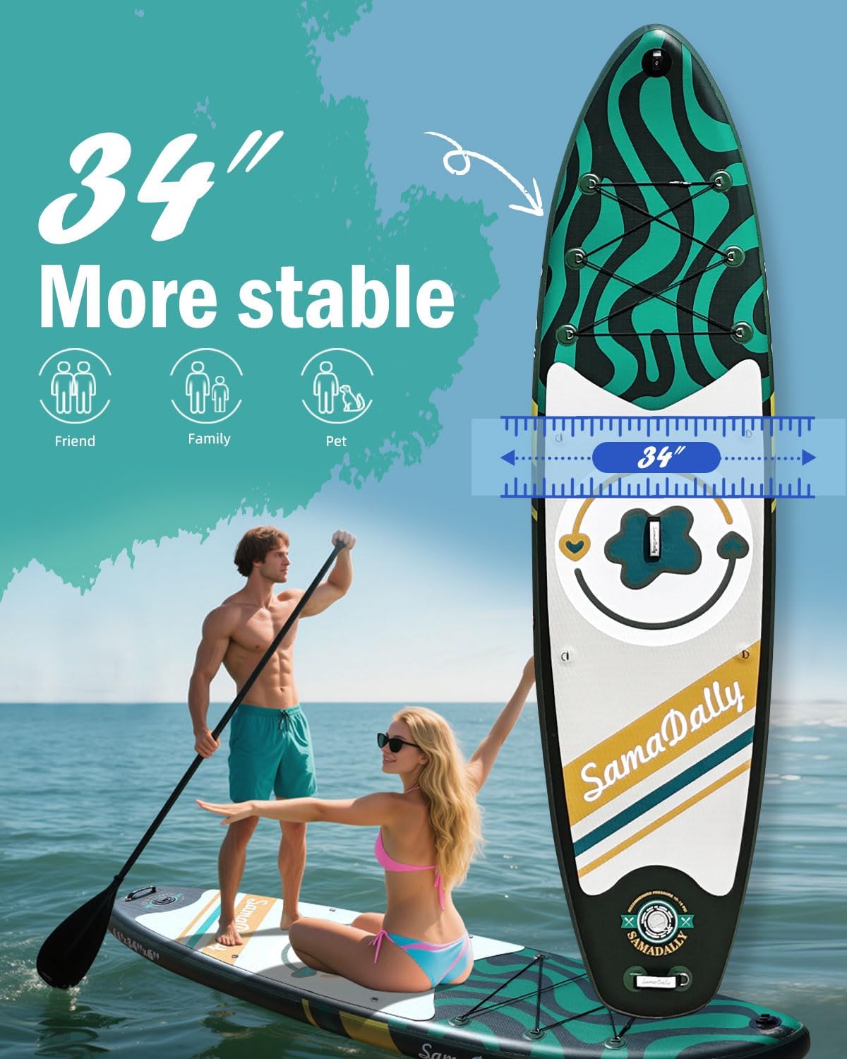 11'Stand Up Paddle Boards Surf Control with Premium SUP Board Accessories Backpack & Removable Fins, 34" Wide Inflatable Paddle Boards of All Skill Levels