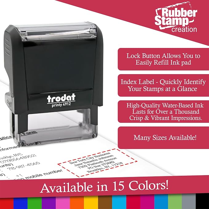 Trodat 4926 Return Address Stamp - Custom Text Stamp - Choose from Many Fonts & 15 Ink Colors!
