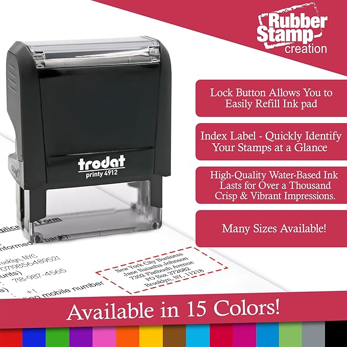 Trodat 4912 Return Address Stamp - Custom Text Stamp - Choose from Many Fonts & 15 Ink Colors!