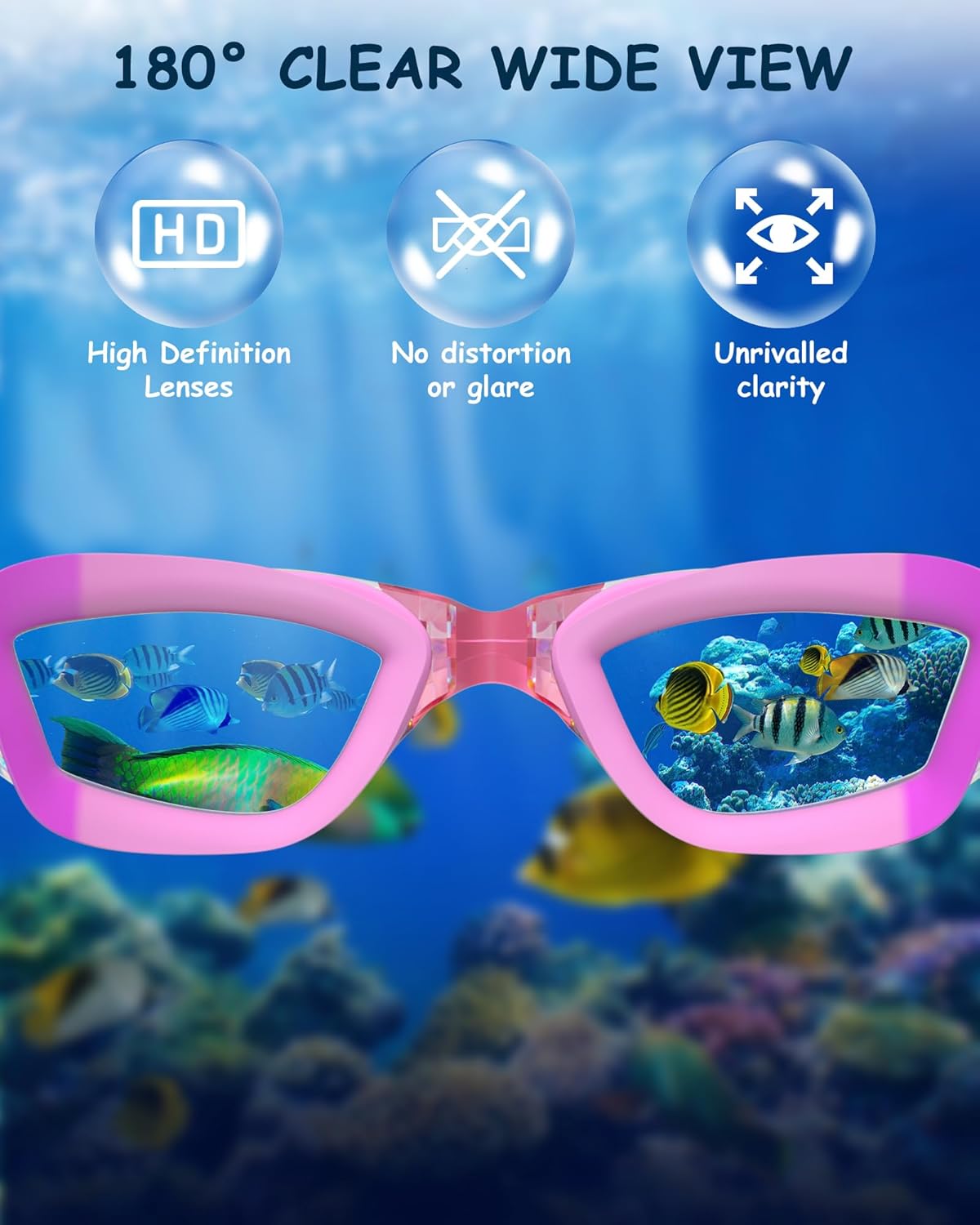 Kids Swim Goggles, Swimming Goggles for Kids Toddlers 3-14 with Swim Cap, Nose Clip, Nose Bridge, Ear Plugs