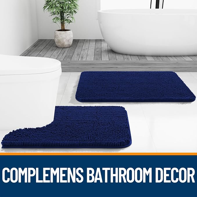 OLANLY Large Bathroom Rugs 45x27, Extra Soft Absorbent Chenille Bath Rugs, Rubber Backing Quick Dry, Machine Washable Bath Mats for Bathroom Floor, Tub and Shower, Home Decor Accessories, Navy