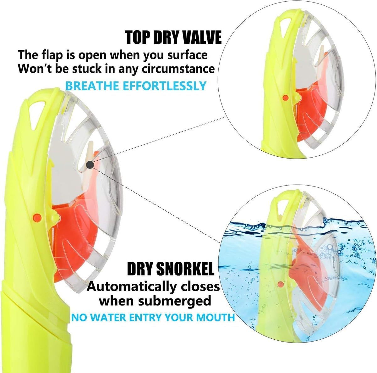 Aegend Dry Snorkel, Dive Mask Easy-Breath Free Diving Snorkel for Snorkeling Scuba Diving Freediving Swimming, with Top Dry Valve and Food-Grade Silicone Mouthpiece