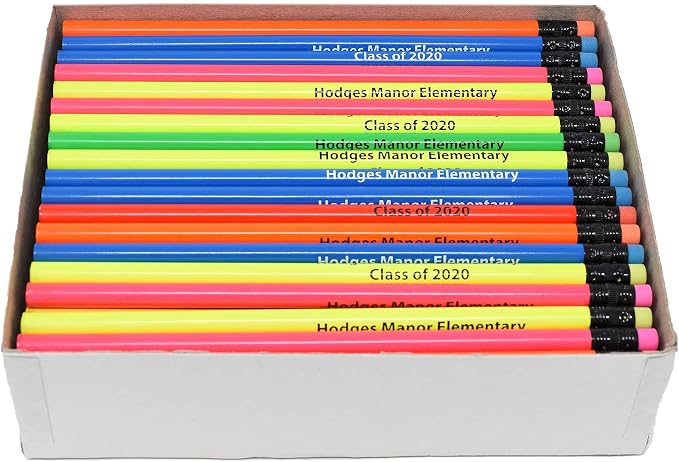 Pencil Guy Promotional Personalized Imprinted Blue Neon Round Pencils 144 to a Box; 19 Colors to Choose From