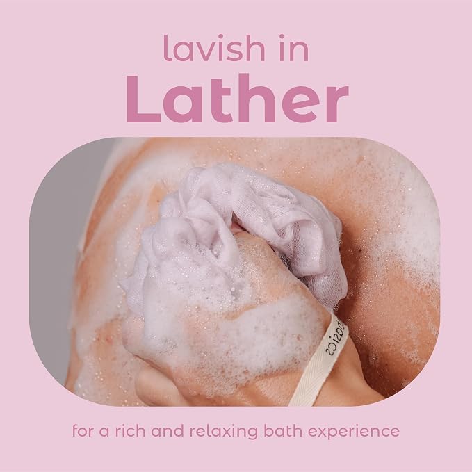 MainBasics Bath Shower Loofah Sponge Pouf Body Scrubber Exfoliator Body Wash Sponge (Set of 3, Perfectly Pink)