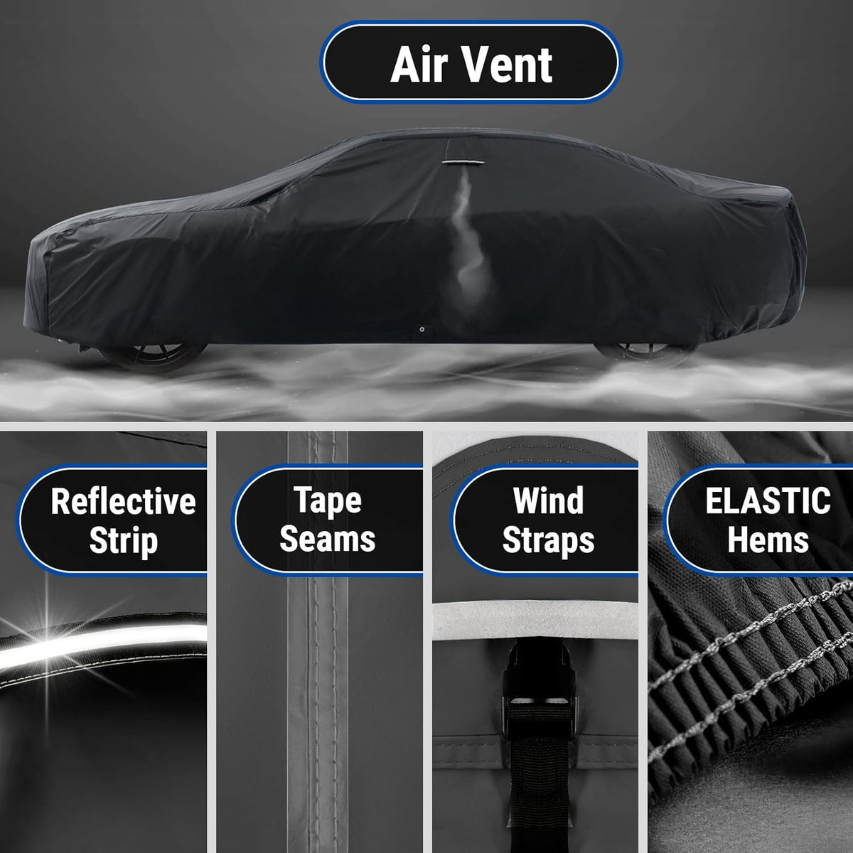 iCarCover Custom Car Cover for 1968-1982 Chevy Corvette C3 Waterproof All Weather Rain Snow UV Sun Protector Full Exterior Indoor Outdoor Car Cover (Stripe - Black/Gray)