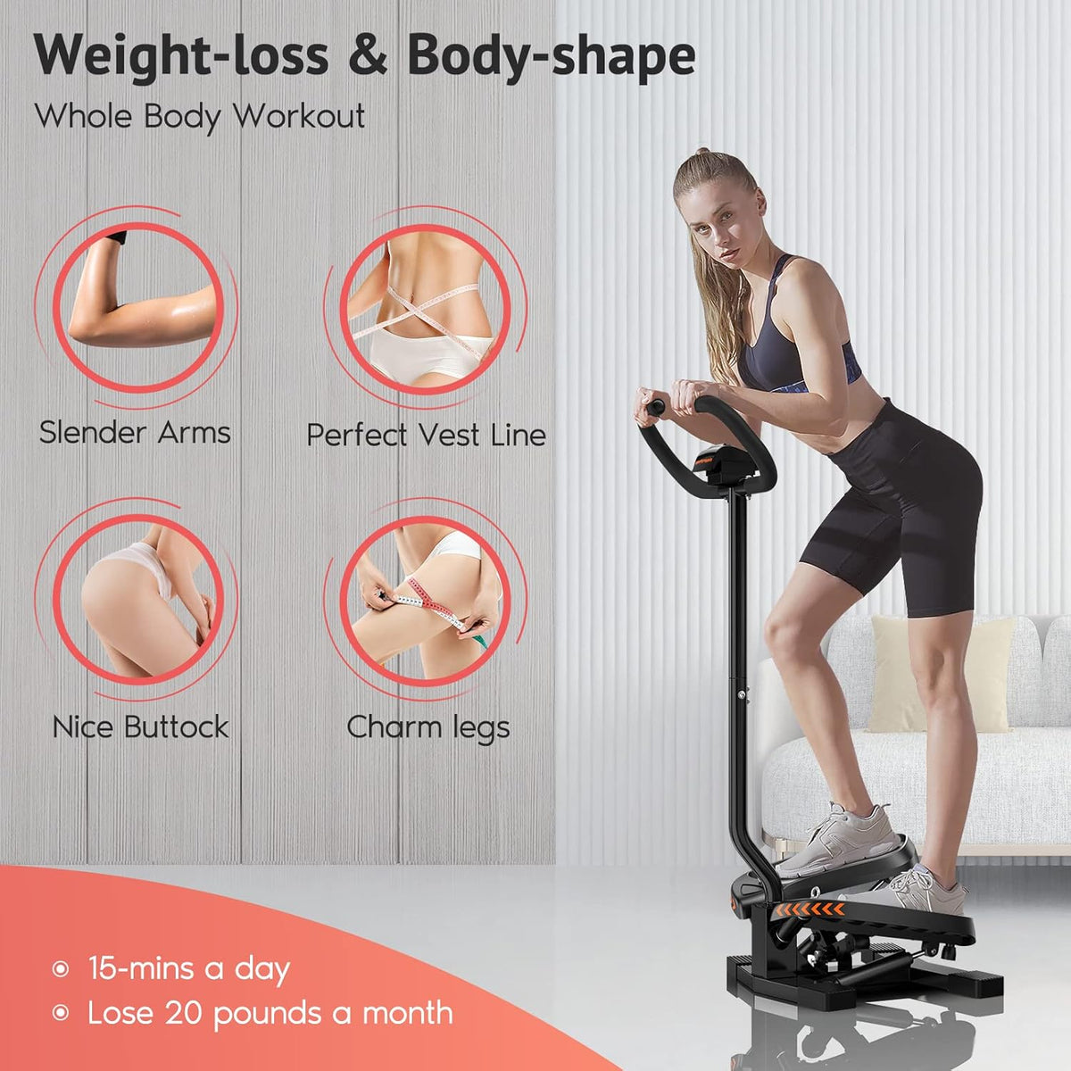 Sportsroyals Stair Stepper,Twist/Mini Stepper for Exercise at Home,Step Machine with Resistance Bands for Full Body Workout, 350lbs+ Capacity