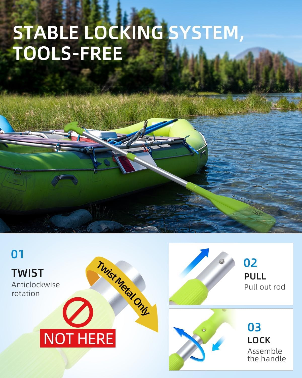 OCEANBROAD Telescoping Emergency Paddle 21''-42''（Assembling Required）/26''-54'' Aluminium Shaft for Kayaking Boating Canoeing River Tubing