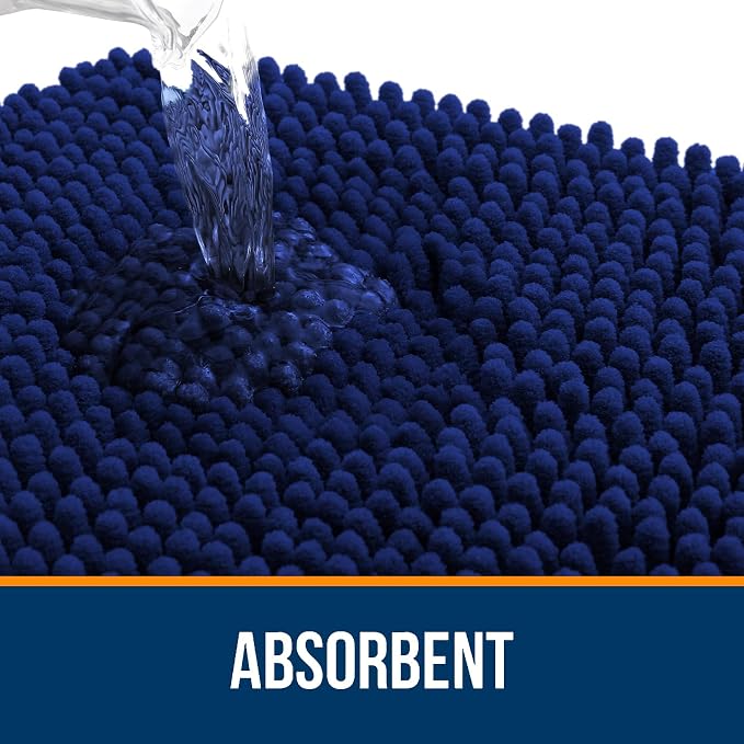OLANLY Bathroom Runner Rugs 59x24, Extra Soft Absorbent Chenille Bath Rugs, Rubber Backing Quick Dry, Machine Washable Long Bath Mats for Bathroom Floor, Tub and Shower, Home Decor Accessories, Navy