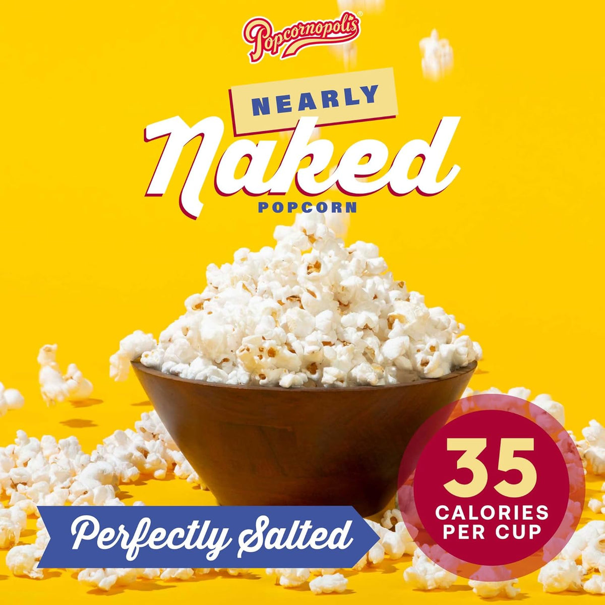 Popcornopolis Perfectly Salted Nearly Naked 6 ct, 1 oz Case, Salt Flavored Better-For-You Popcorn