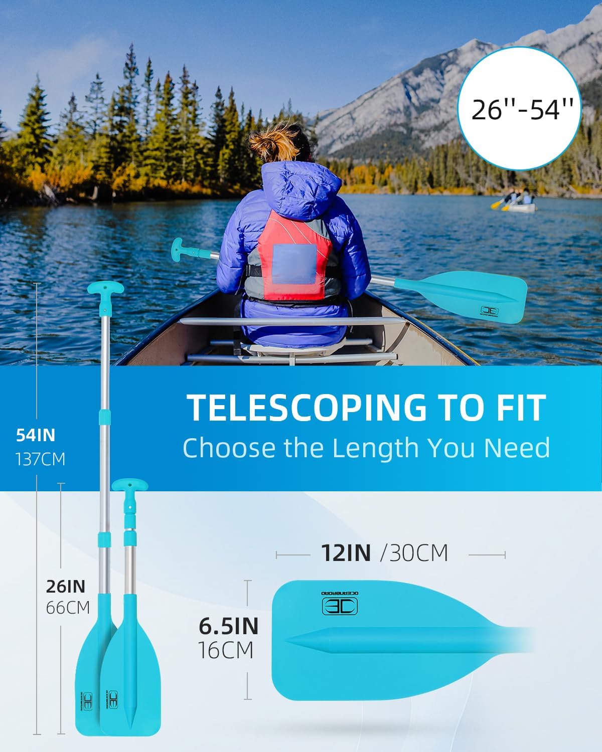 OCEANBROAD Telescoping Emergency Paddle 21''-42''（Assembling Required）/26''-54'' Aluminium Shaft for Kayaking Boating Canoeing River Tubing
