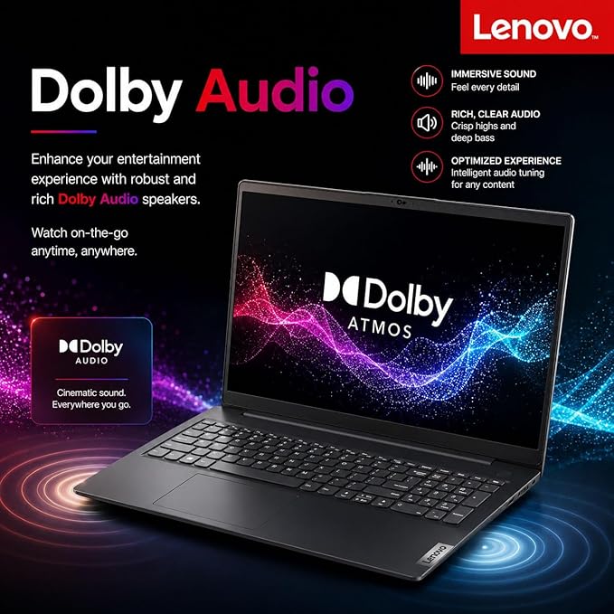 Lenovo V15 Business Laptop, Intel N150 Quad-Core Processor, 15.6" FHD Display, 16GB DDR5 RAM, 512GB NVMe SSD, Wi-Fi 6, Ethernet RJ-45, Dolby Audio, Windows 11 Pro, Business Black