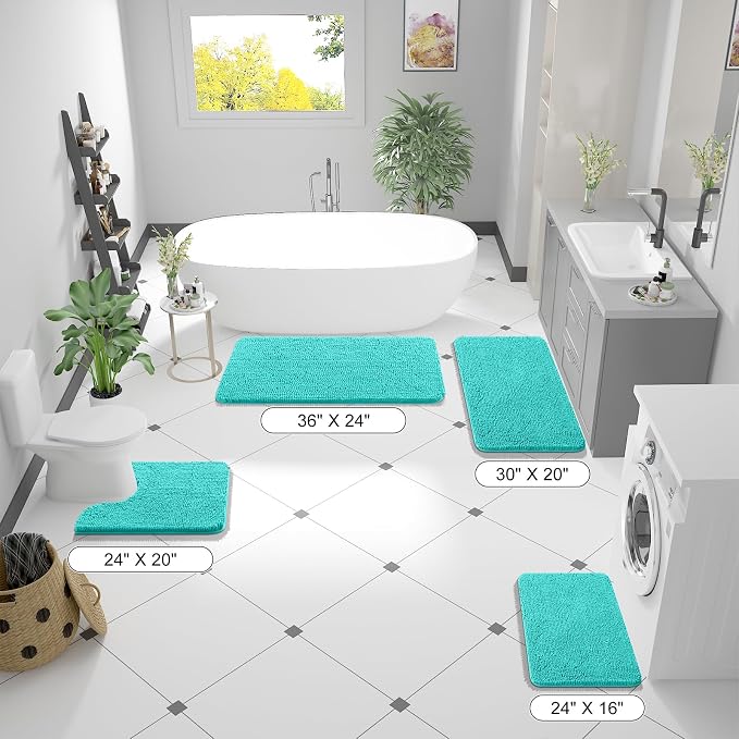 OLANLY Large Bathroom Rugs 40x32, Extra Soft Absorbent Chenille Bath Rugs, Rubber Backing Quick Dry, Machine Washable Bath Mats for Bathroom Floor, Tub and Shower, Home Decor Accessories, Teal