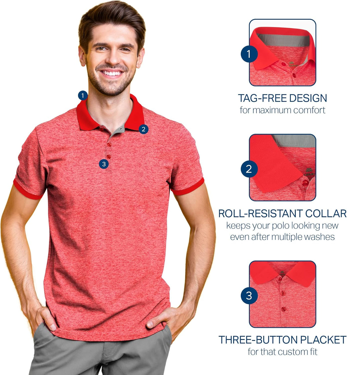 Mio Marino Golf Polo Shirts for Men - Dry Fit - Ultra-Thin Breathable Fabric