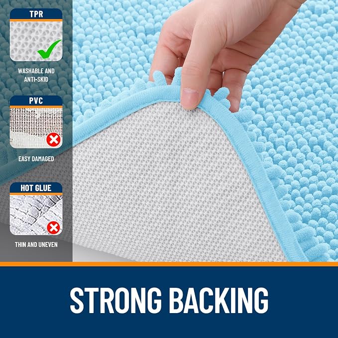 OLANLY Large Bathroom Rugs 40x32, Extra Soft Absorbent Chenille Bath Rugs, Rubber Backing Quick Dry, Machine Washable Bath Mats for Bathroom Floor, Tub and Shower, Home Decor Accessories, Sky Blue
