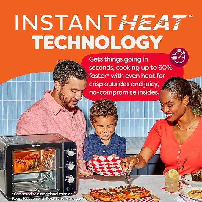 Instant Pot No Preheat Required* 4-Slice Air Fryer Toaster Oven with InstantHeat Technology, 7-in-1, Air Fry, Bake, Toast, Roast, Broil, Warm, and Make Pizza
