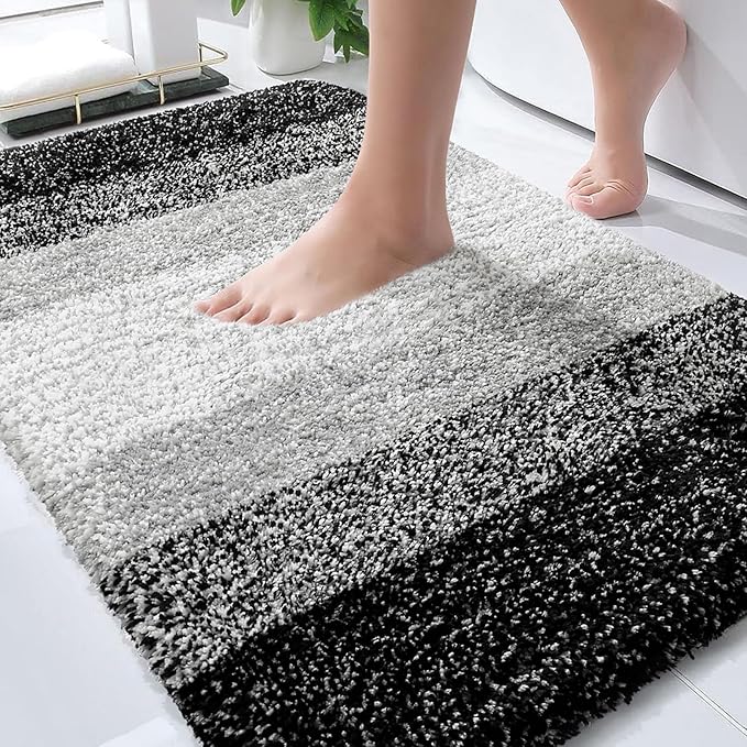 OLANLY Bathroom Rugs Mat 36x24, Extra Soft Absorbent Microfiber Bath Rugs, Rubber Backing, Quick Dry, Machine Washable Bath Mats for Bathroom Floor, Tub and Shower, Home Decor Accessories, Black