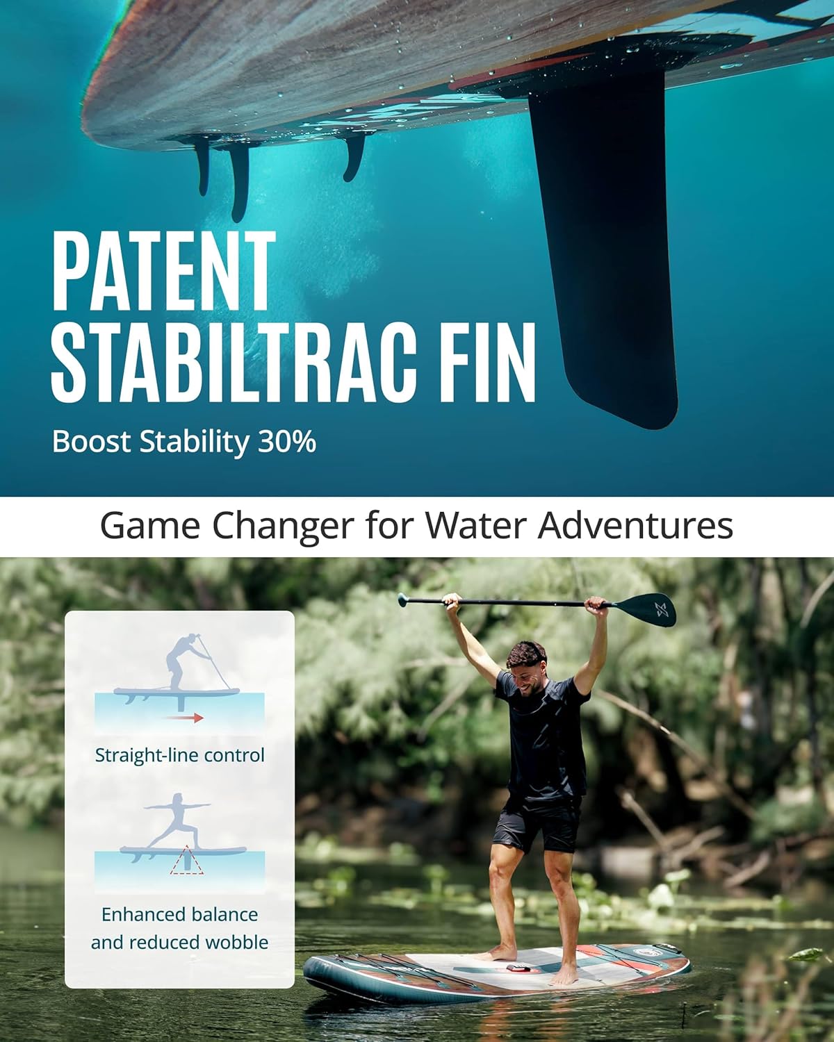 ZLX Inflatable Stand Up Paddle Board, 10'6" SUP Non-Slip Stable Deck Pad, Unique Center Fin, Premium Accessories, Portable Paddleboard for Adults, Beginners, All Skill Levels