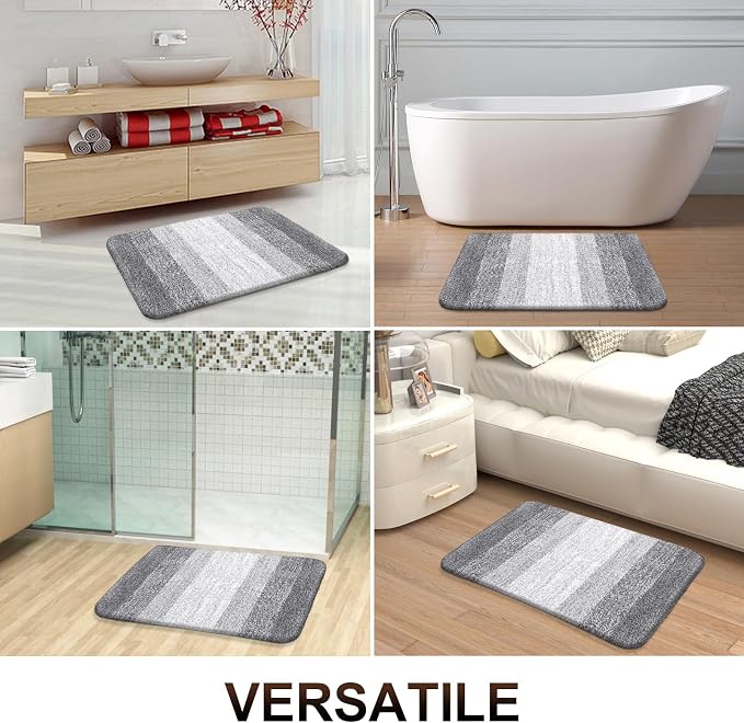 OLANLY Bathroom Runner Rugs Mat 47x24, Extra Soft Absorbent Microfiber Bath Rugs, Rubber Backing, Quick Dry, Washable Long Bath Mats for Bathroom, Tub and Shower, Home Decor Accessories, Light Grey