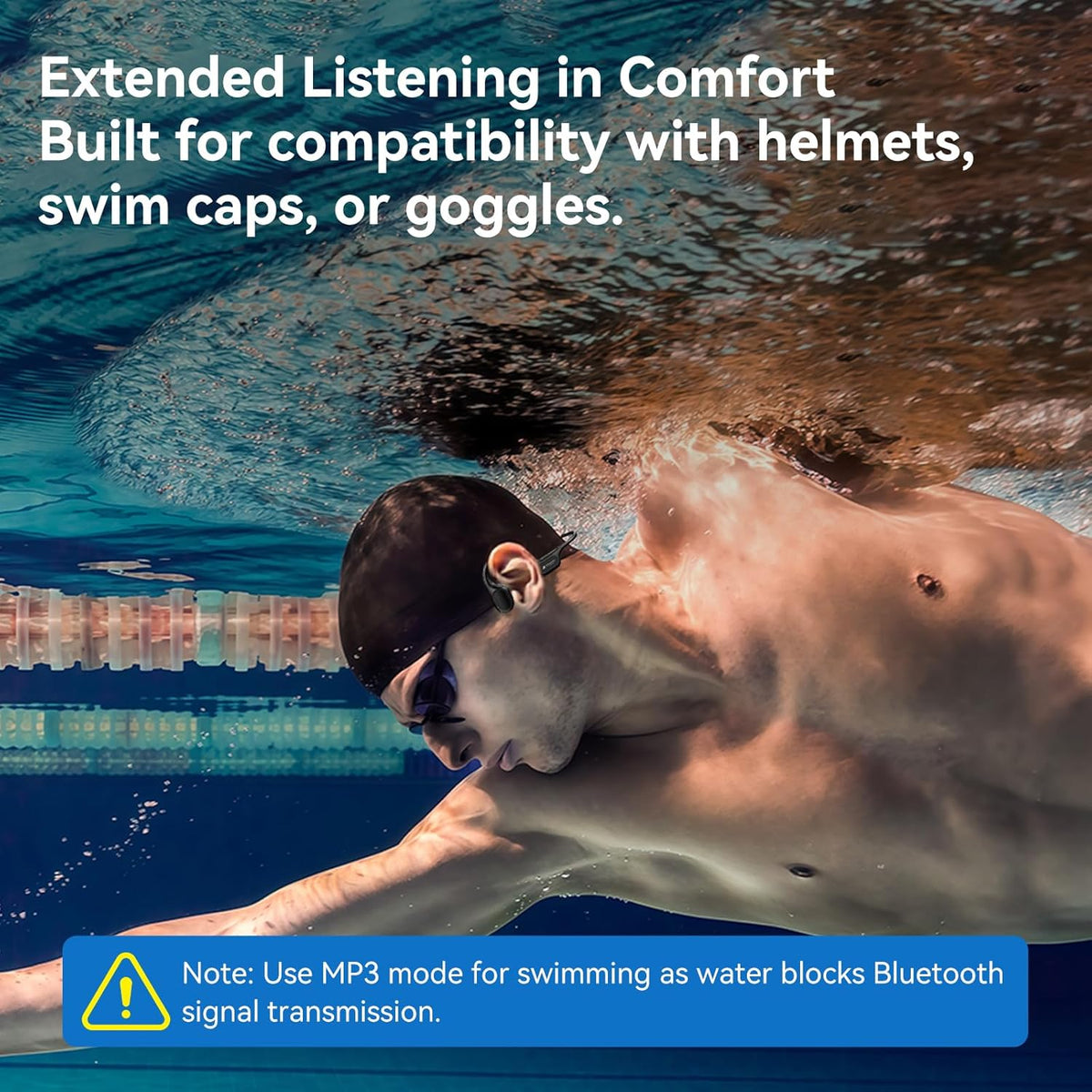 Swimming Headphones IP68 Waterproof, Open Ear Bone Conduction Headphones Bluetooth 5.4 with 32GB MP3 Player, Secure Comfort Underwater Swim Earbuds for Jogging Cycling Fitness-SurfAudio(Black)