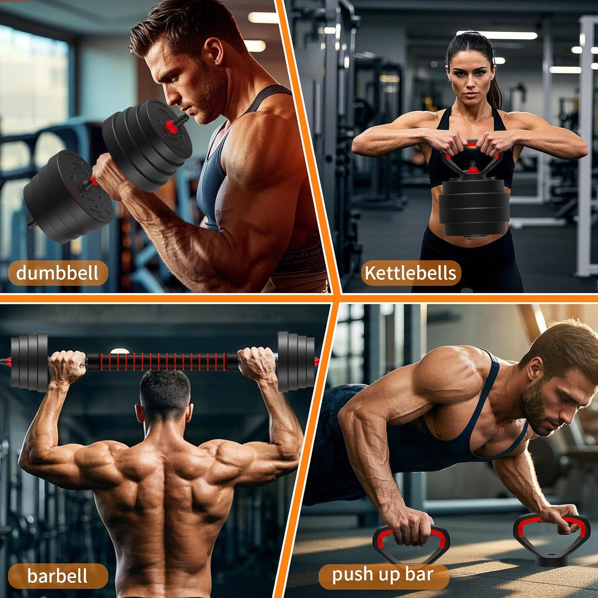 Adjustable Dumbbell Set 25/45/75/90LB, Changeable Dumbbell Set with Connecting Rod 4 in1 Dumbbells Set Used as Barbell, Kettlebells, Push up Bar, Fitness Exercises for Home Gym Suitable Men/Women