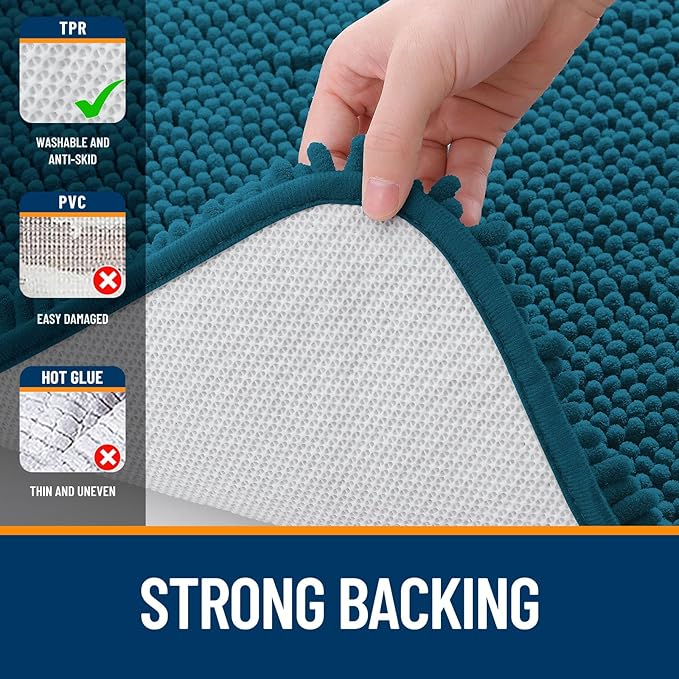 OLANLY Large Bathroom Rugs 40x24, Extra Soft Absorbent Chenille Bath Rugs, Rubber Backing Quick Dry, Machine Washable Bath Mats for Bathroom Floor, Tub and Shower, Home Decor Accessories, Peacock Blue
