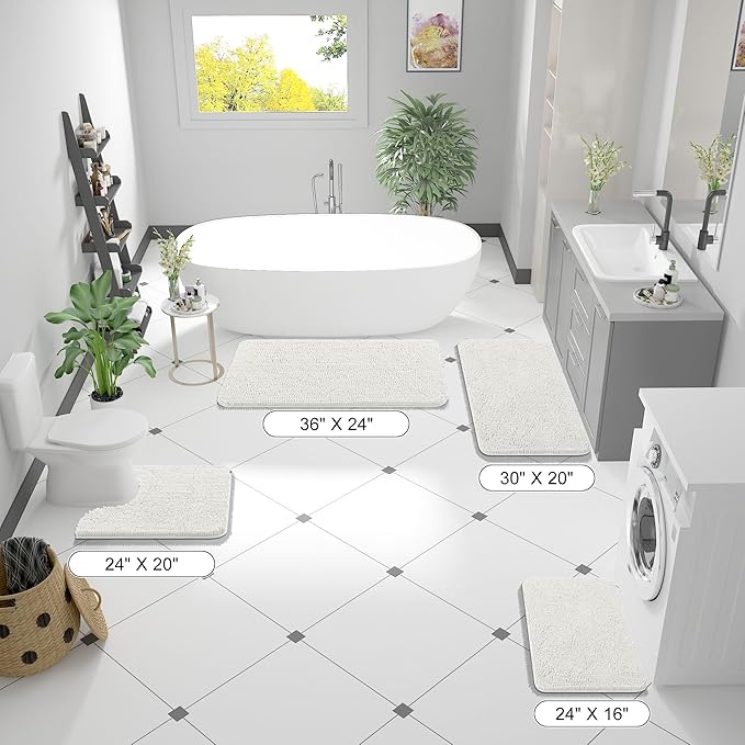 OLANLY Large Bathroom Rugs 50x30, Extra Soft Absorbent Chenille Bath Rugs, Rubber Backing Quick Dry, Machine Washable Bath Mats for Bathroom Floor, Tub and Shower, Home Decor Accessories, Ivory