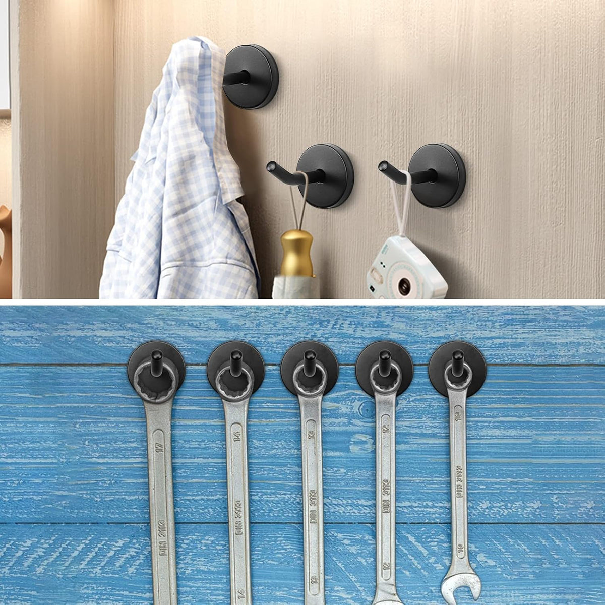 NearMoon Coat Hooks, Wall Hooks for Hanging Hat Hurse Robe, 304 Stainless Steel Heavy Duty Towel Hangers for Bathroom Livingroom Hotel Kitchen Garage, 6 Pack (2 Inch, Matte Black)