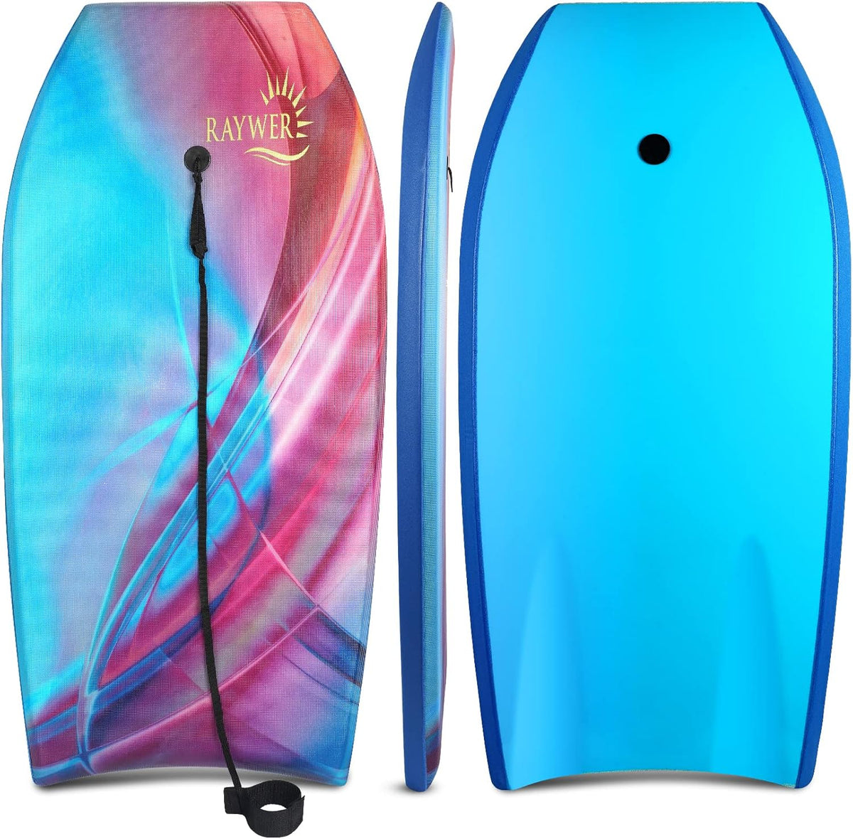 Body Board Lightweight with EPS Core, HDPE Slick Bottom, Leash & Adjustable Wrist Rope, Great Surfing for Kids and Adults