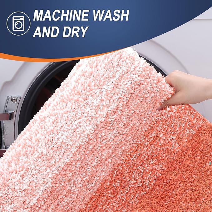 OLANLY Bathroom Rugs Mat 36x24, Extra Soft Absorbent Microfiber Bath Rugs, Rubber Backing, Quick Dry, Machine Washable Bath Mats for Bathroom Floor, Tub and Shower, Home Decor Accessories, Coral