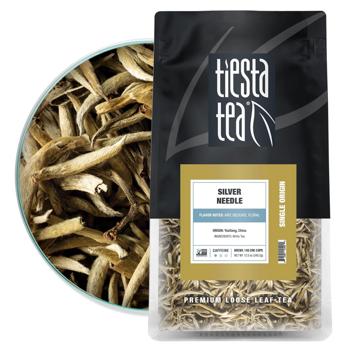 Tiesta Tea Silver Needle White Tea – Premium Loose Leaf, Single-Origin from China | Pure Unblended Low-Caffeine Tea | Hot or Cold Brew | 12oz Resealable Bulk Pouch | Brews 200 Cups