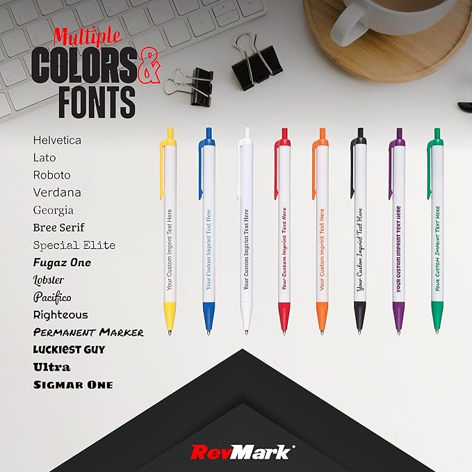 RevMark Personalized Ballpoint Pen, Custom Printed Name, Business or Event Information, Timeless Advertising, USA Made Pens, Promotional Marketing, Smooth Black Ink, Bulk Pack (Orange,100 Ct)