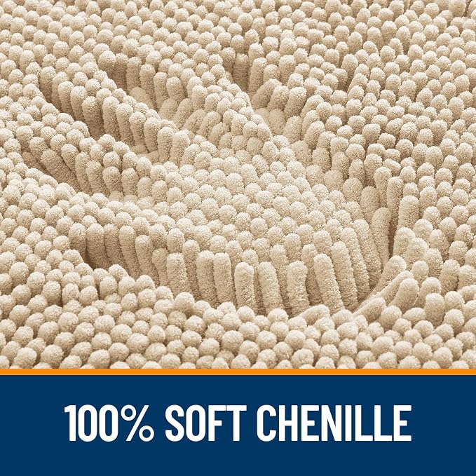 OLANLY Bathroom Runner Rugs 47x17, Extra Soft Absorbent Chenille Bath Rugs, Rubber Backing Quick Dry, Machine Washable Long Bath Mats for Bathroom Floor, Tub and Shower, Home Decor Accessories, Beige