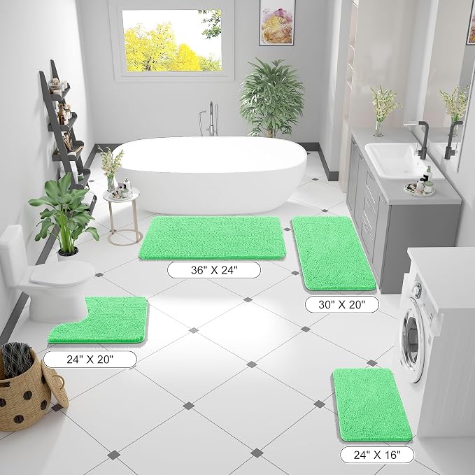 OLANLY Bathroom Rugs 30x20, Extra Soft Absorbent Chenille Bath Rugs, Rubber Backing Quick Dry, Machine Washable Bath Mats for Bathroom Floor, Tub and Shower, Home Decor Accessories, Mint Green