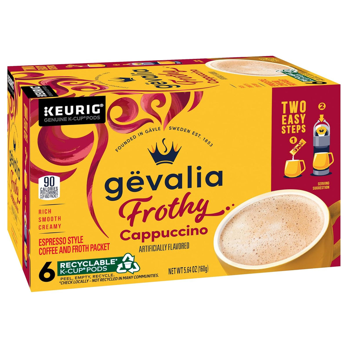 Gevalia Kaffe, 2-Step K-Cup & Froth Packets, (Cappuccino Espresso), 6 Count (Pack of 3)