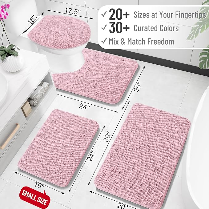 OLANLY Large Bathroom Rugs 47x32, Extra Soft Absorbent Chenille Bath Rugs, Rubber Backing Quick Dry, Machine Washable Bath Mats for Bathroom Floor, Tub and Shower, Home Decor Accessories, Dusty Rose