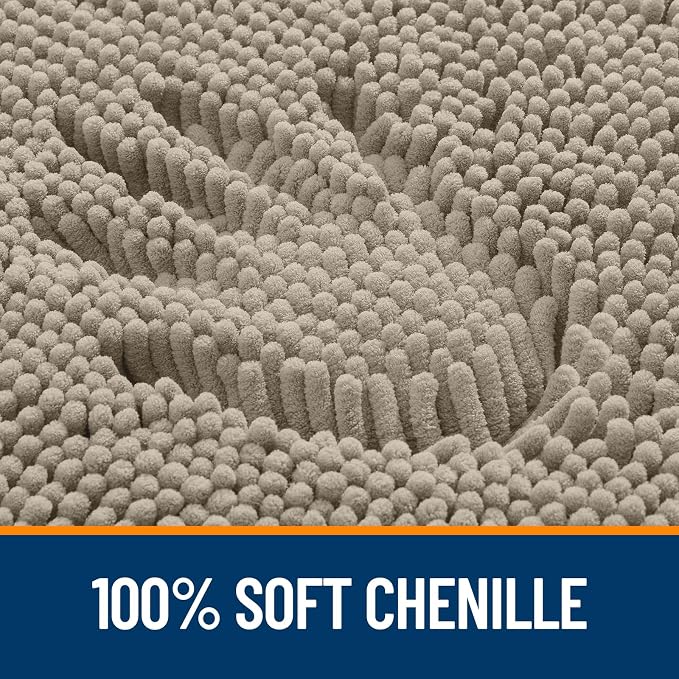 OLANLY Toilet Rugs U-Shaped 24x24, Extra Soft Absorbent Chenille Contour Bathroom Rugs for Toilet, Dry Quickly, Machine Washable, Non-Slip Bath Mat, Warm Taupe