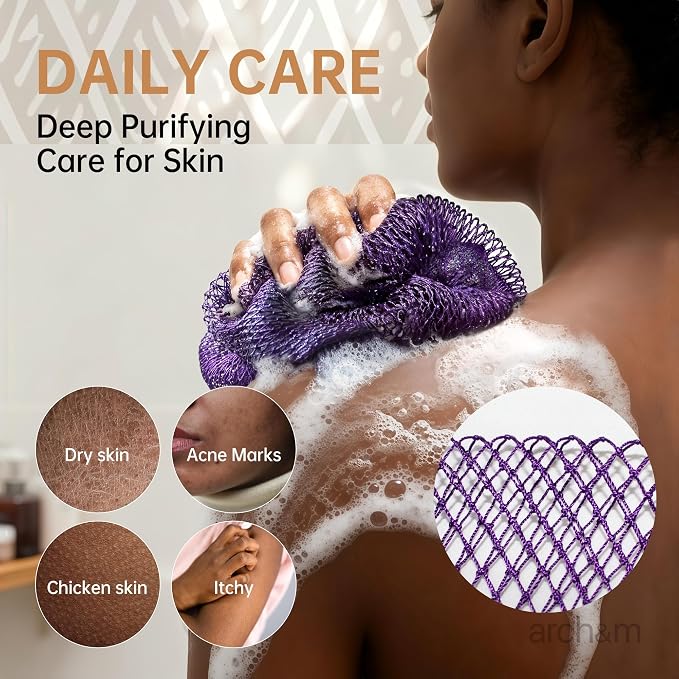ARCH&M African Net Sponge Authentic Exfoliating Shower Bath Loofah | 53" Long Back Scrubber, Quick-Dry Mesh Body Scrubber, For Women and Men Smoother Skin, Travel Portable, Daily Use Skin Care